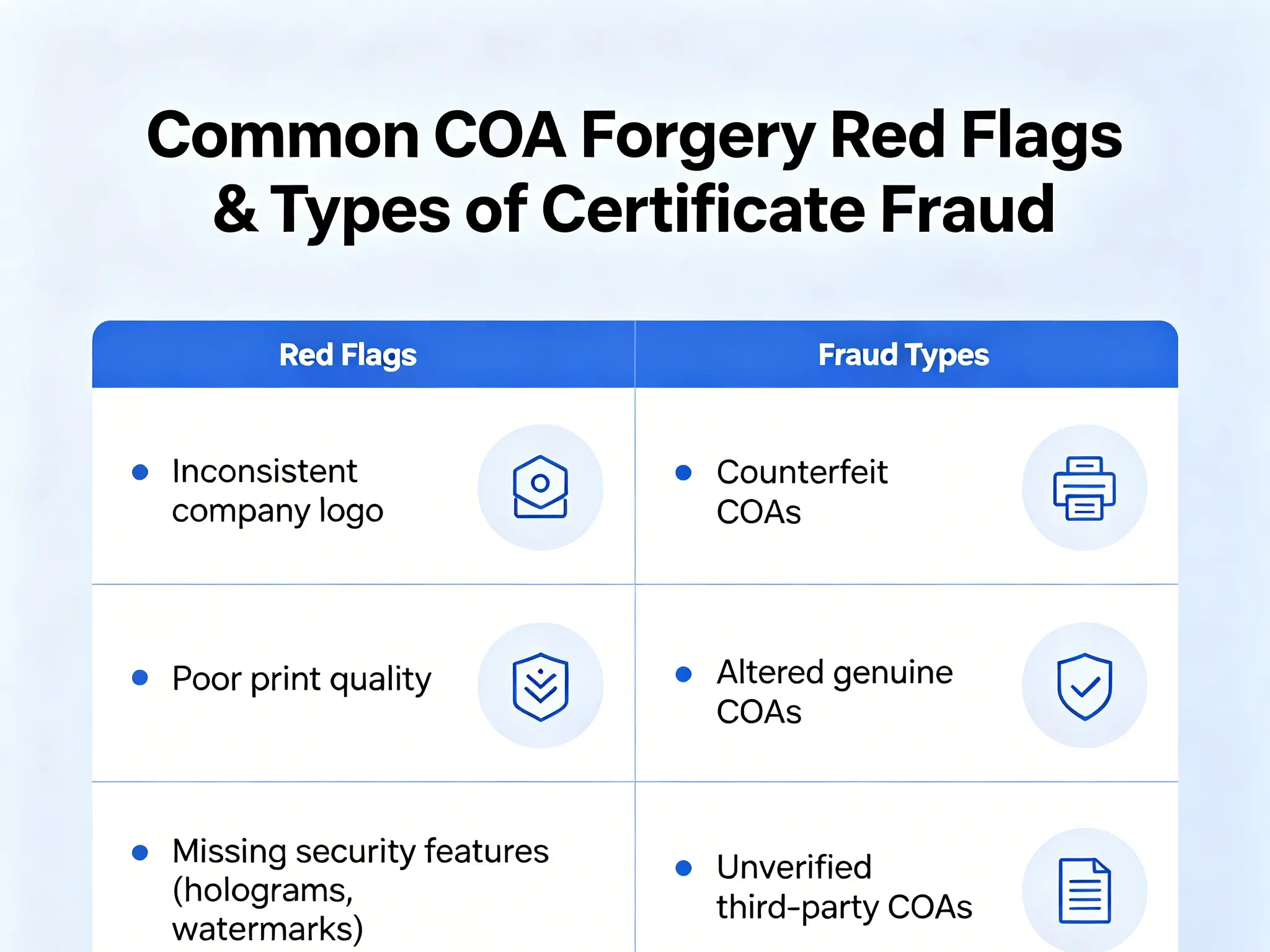 Common COA forgery red flags