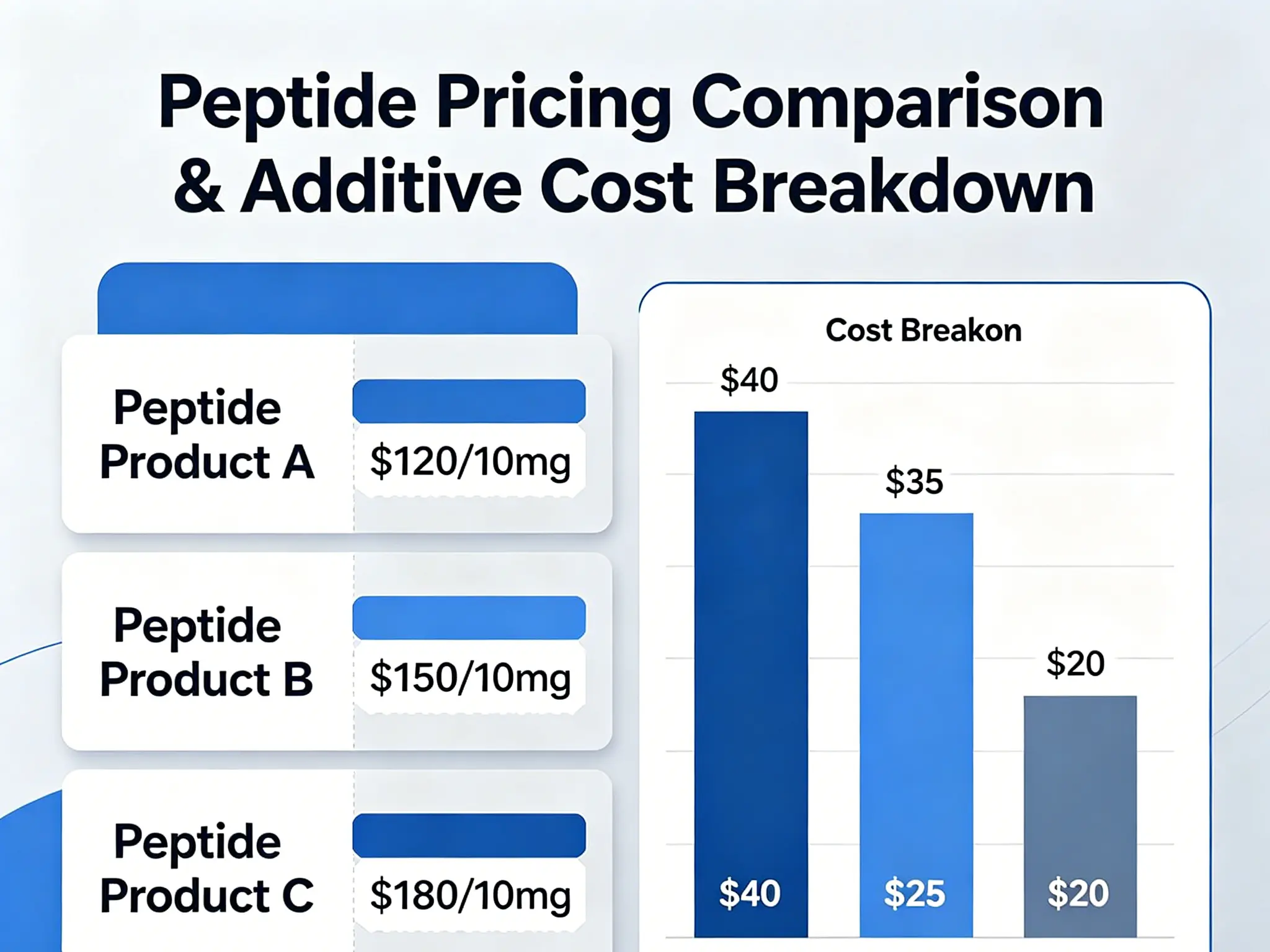 Additive cost breakdown visualization Peptide pricing comparison chart